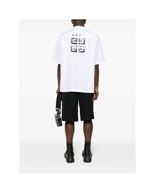 Givenchy White Logo Printed Collared Short-Sleeve Shirt for men