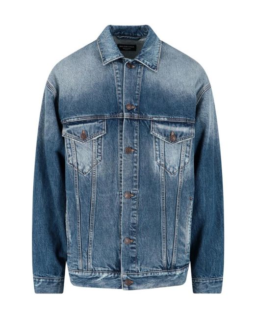 Balenciaga Blue Logo Denim Jacket for men