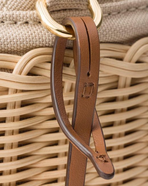 Prada Natural Small Wicker And Canvas Tote Bag