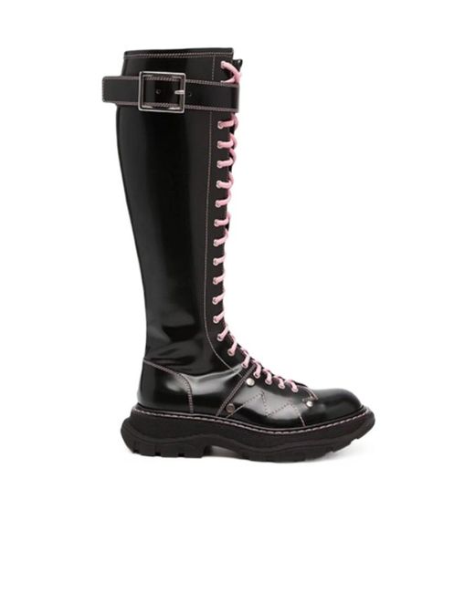 McQueen Black Tread Lace-Up Boots