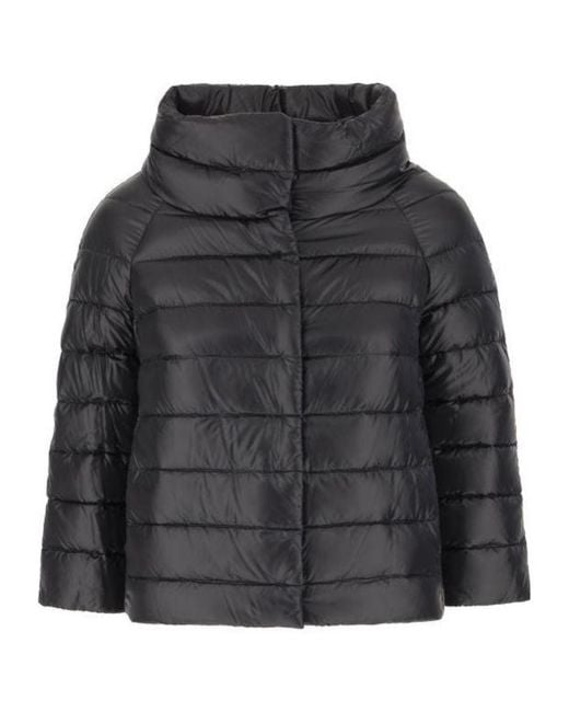 Herno Black Puffer High-Neck Jacket