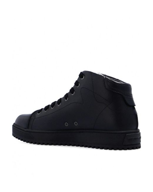 Emporio Armani Black Embossed-Logo Lace-Up Trainers for men