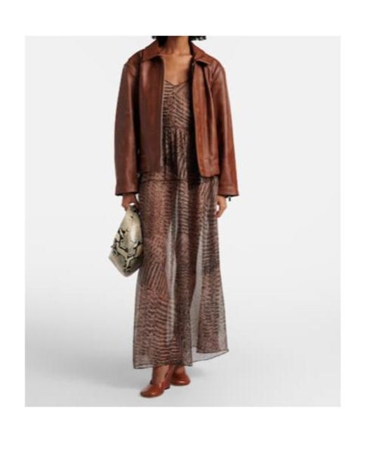 JACQUES WEI Brown Printed Semi-Sheer Silk Maxi Dress
