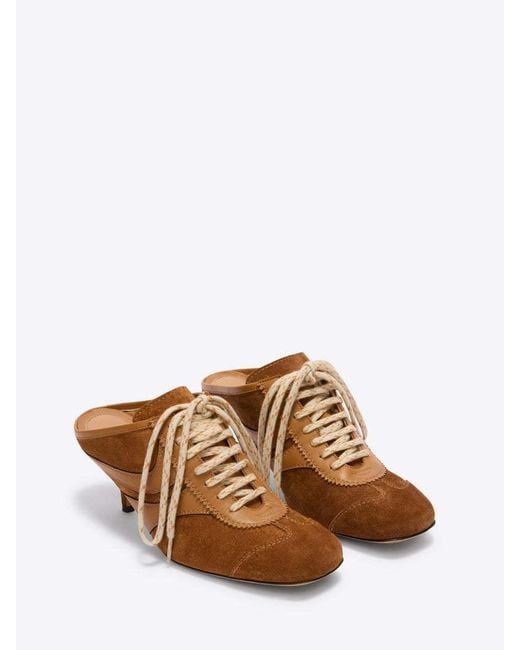 Dries Van Noten Brown Heeled Lace Up Mules