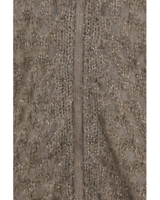 Brunello Cucinelli Gray Dazzling Net Hooded Cardigan
