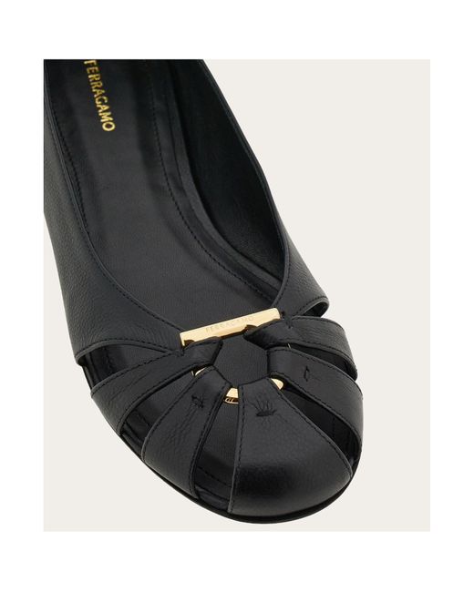 Ferragamo Black Ferragamo Round Toe Slip-On Flat Shoes