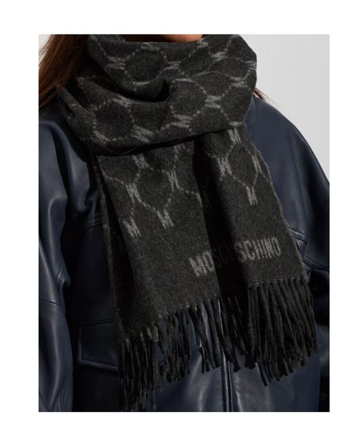 Moschino Black Monogram Fringed Knitted Scarf for men