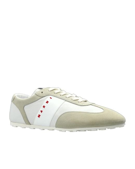 Marni White Logo Embroidered Softy Soccer Sneakers for men