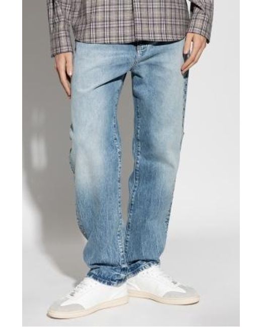 Versace Blue Logo-Patch Studded Jeans for men