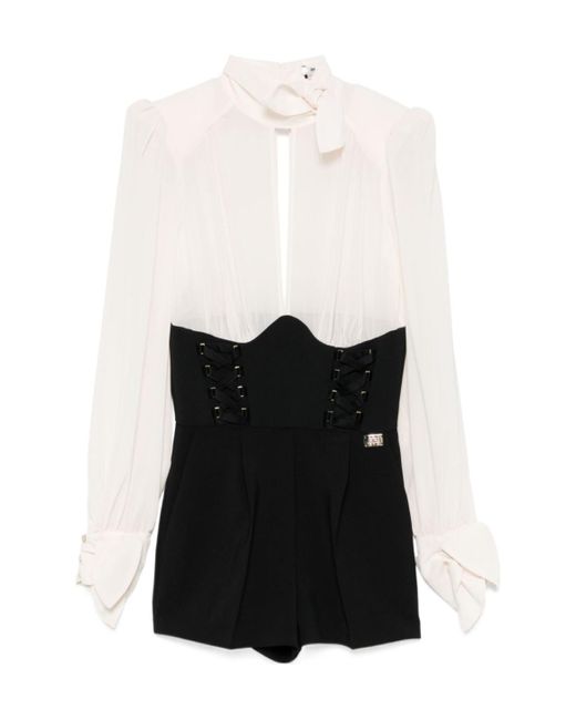 Elisabetta Franchi White Panelled Criss-Cross Laces Playsuit