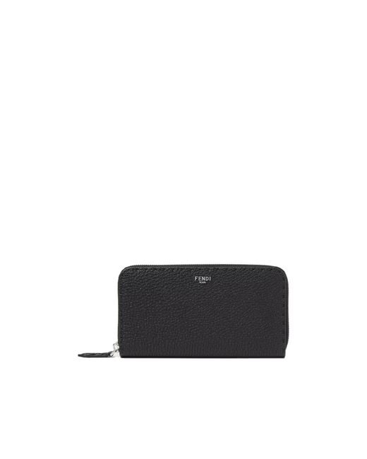 Fendi Black Zipper-Around Selleria Wallet for men