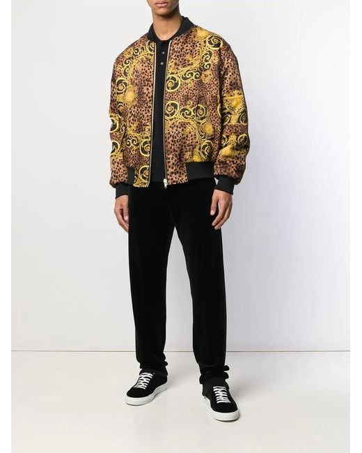 Versace Jeans Yellow Leopard Zipper Baseball Jacket for men