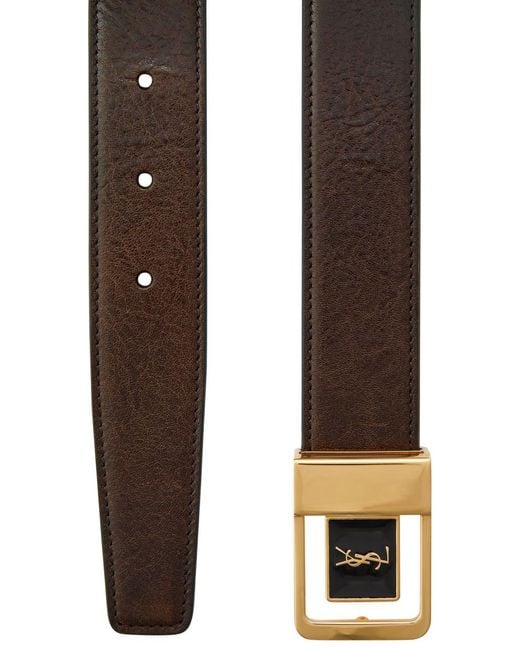 Saint Laurent White Logo-Engraved Grained Leather Belt