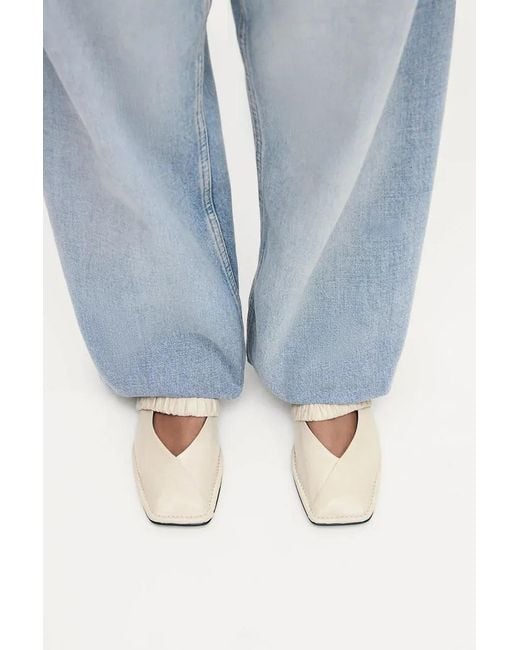 Alohas White Square-Toe Gathered Strap Flats