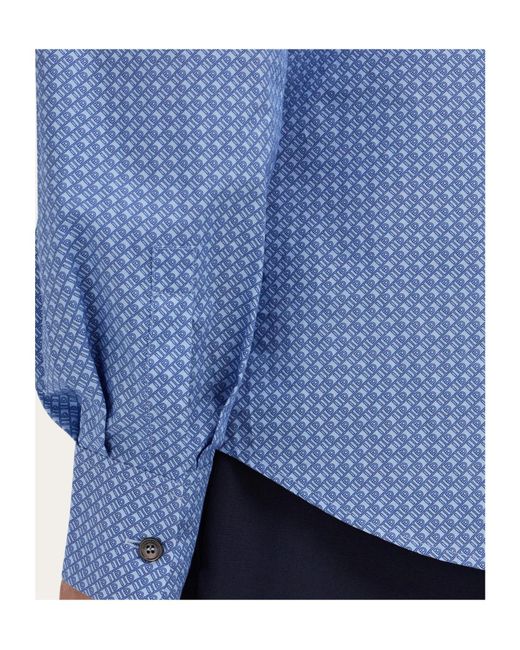 Ferragamo Blue Ferragamo Monogram Long-Sleeve Shirt for men