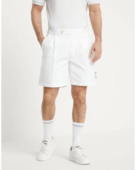 Brunello Cucinelli White Logo-Appliqué Knee-Length Tailored Shorts for men