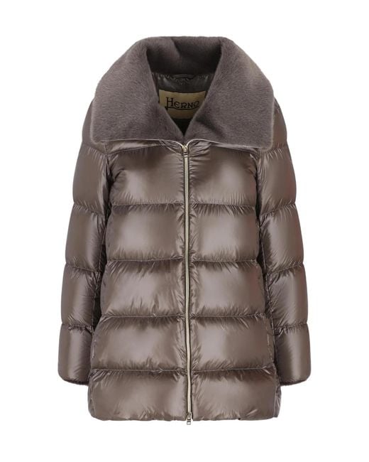 Herno Brown Zippered Quilted Down Jacket