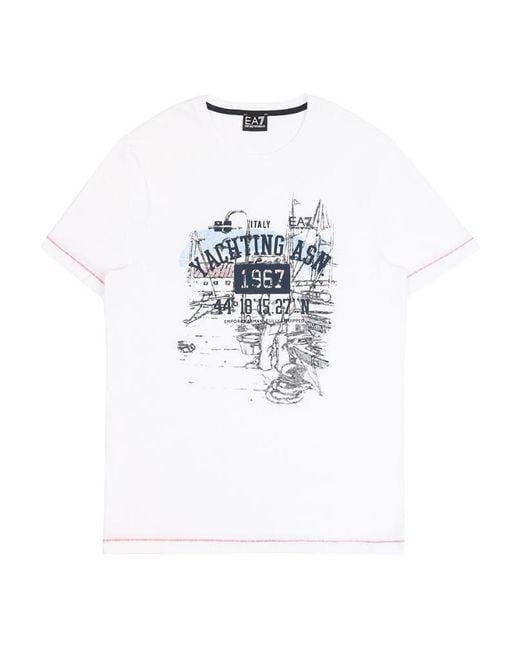 EA7 White Round Collar Logo T-Shirt for men