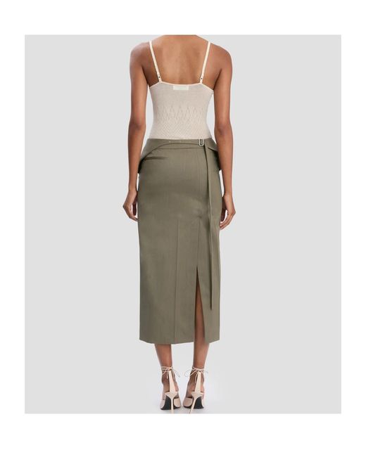 Victoria Beckham Green Back Slit Midi Skirt
