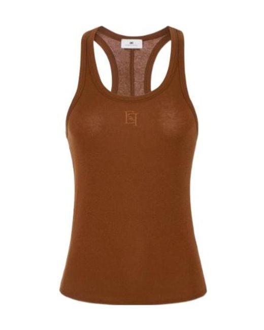 Elisabetta Franchi Brown Logo Racerback Tank Top