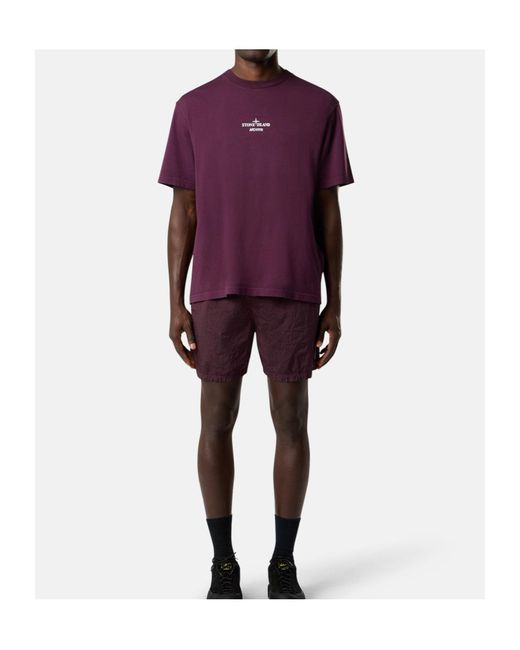 Stone Island Purple Logo Printed Crewneck T-Shirt for men