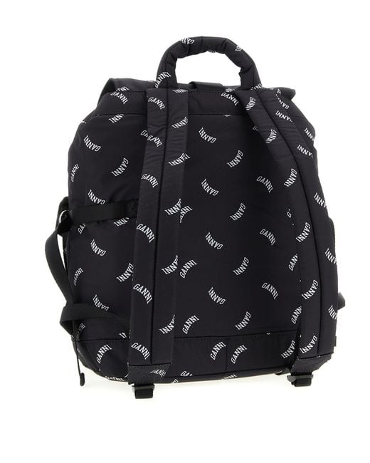 Ganni Black Logo-Print Buckle Backpack