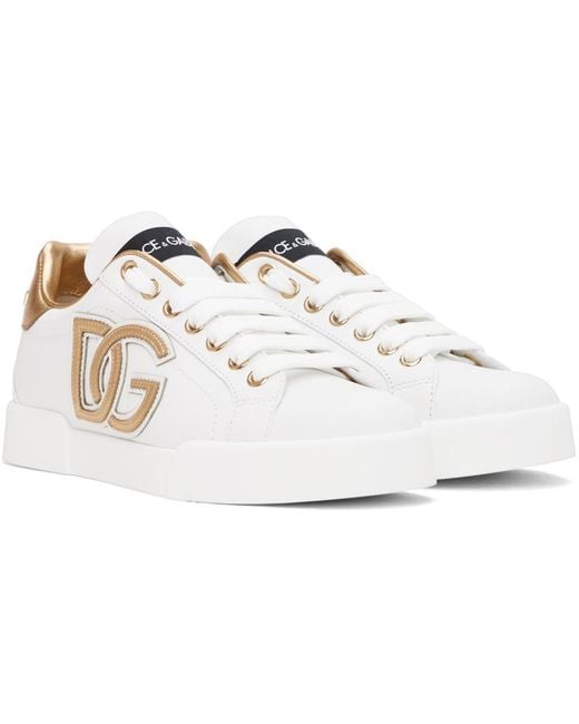Dolce & Gabbana White Logo Plaque Lace-Up Sneakers