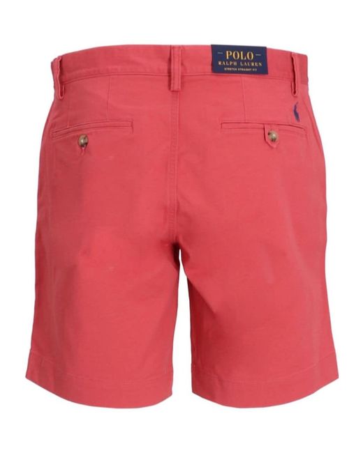 Polo Ralph Lauren Red Cotton Blend Straight Fit Chino Shorts for men