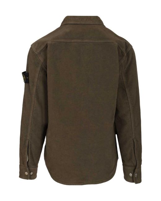 Stone Island Green Logo Patch Long Sleeved Overshirt for men