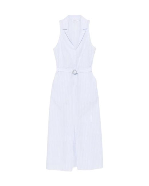 Patrizia Pepe White Striped Belted Midi Dress