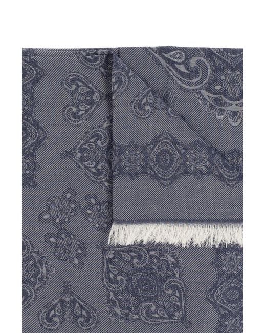 Etro Blue Frayed Edge Scarf