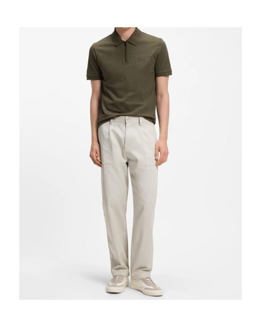Boss Green Logo-Patch Zip-Up Polo Shirt for men