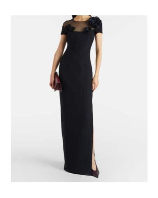 Safiyaa Black Noah Floral-Appliqué Crêpe Gown