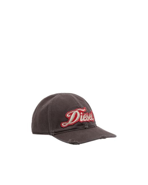 DIESEL Brown Logo Embroidered Distressed Baseball Cap for men