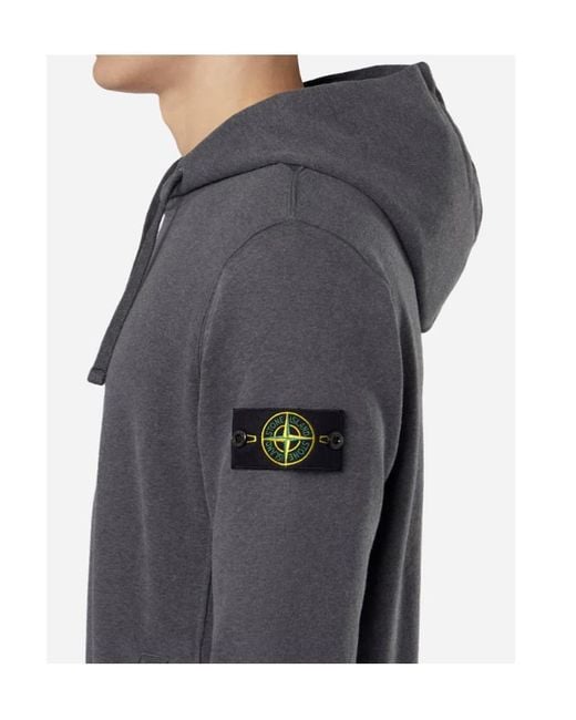 Stone Island Gray Compass Patch Drawstring Hoodie for men
