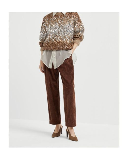 Brunello Cucinelli Brown Elasticated Waistband Straight-Leg Trousers