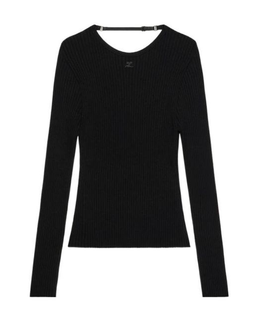 Courreges Black Courrèges Lingerie-Detailed Ribbed-Knit Jumper