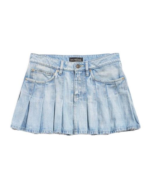 Balenciaga Blue Pleated Denim Mini Skirt