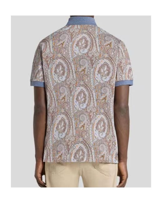 Etro Gray Arnica Paisley Short-Sleeved Polo Shirt for men