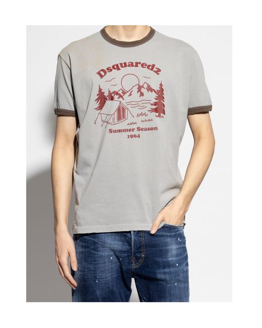 DSquared² Gray Graphic Printed Crewneck T-Shirt for men