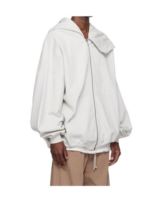 Rick Owens White Temple Mountain Hun Zip-Up Hoodie for men
