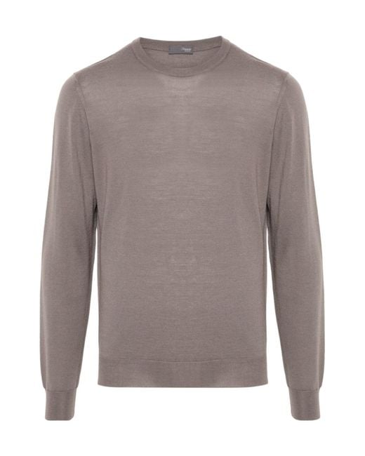 Drumohr Gray Ribbed Crew Neck Knitwear for men