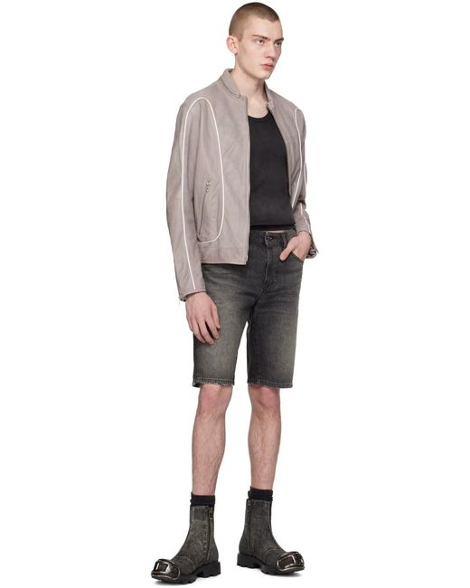 DIESEL Gray Leather Biker Jacket for men
