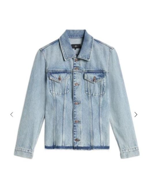 7 For All Mankind Blue Trucker Button Frayed Jacket