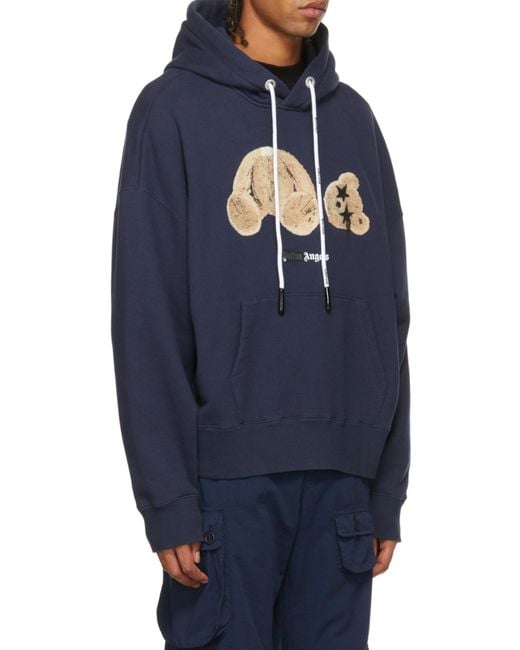 Palm Angels Blue Spray Bear-Motif Hoodie for men