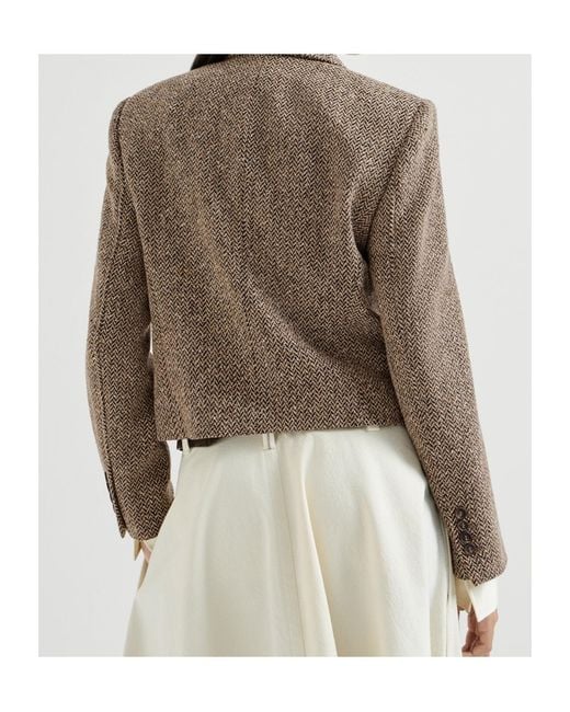 Brunello Cucinelli Brown Sparkling Virgin Wool Chevron Cropped Blazer