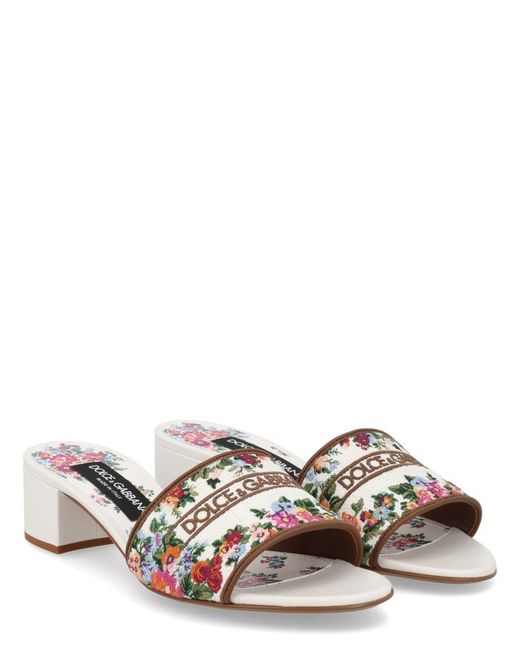 Dolce & Gabbana Natural Floral Embroidered Sandals