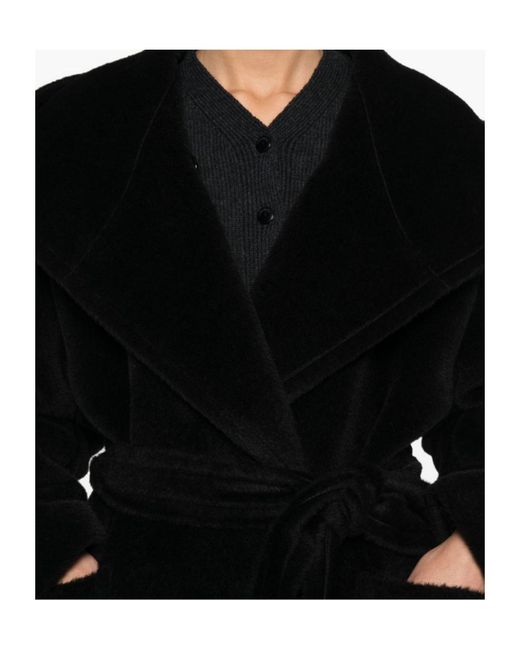 Tagliatore Black Hooded Belted Coat