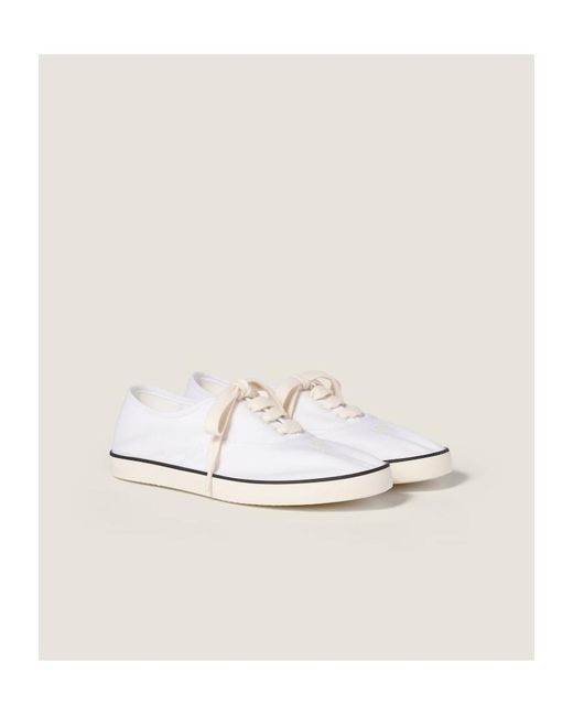 Miu Miu White Drill Lace-Up Sneakers