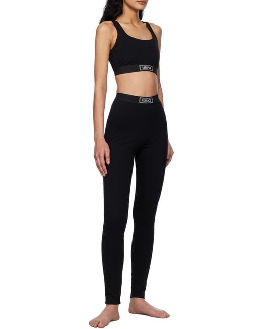 Versace Black Logo Patch Leggings